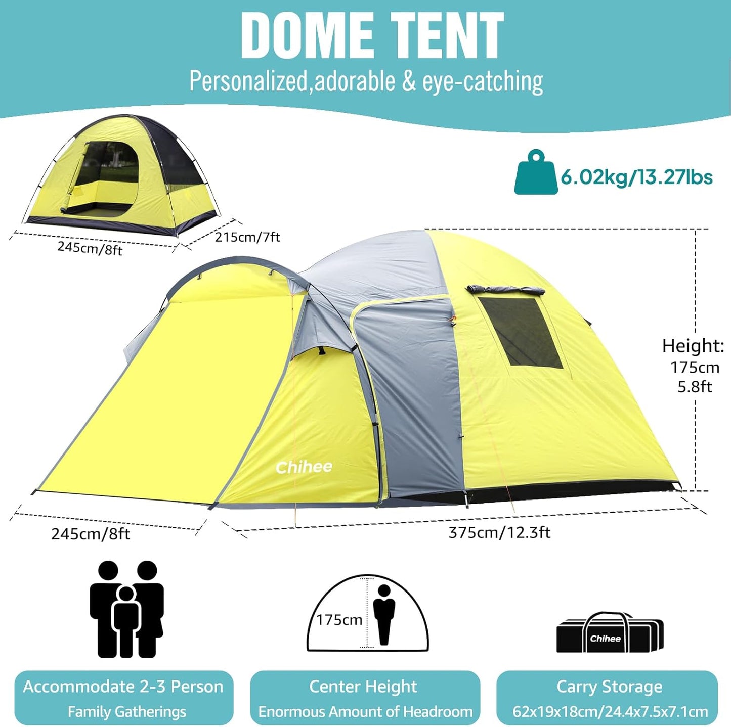 Tienda campaña 3 personas doble capa impermeable