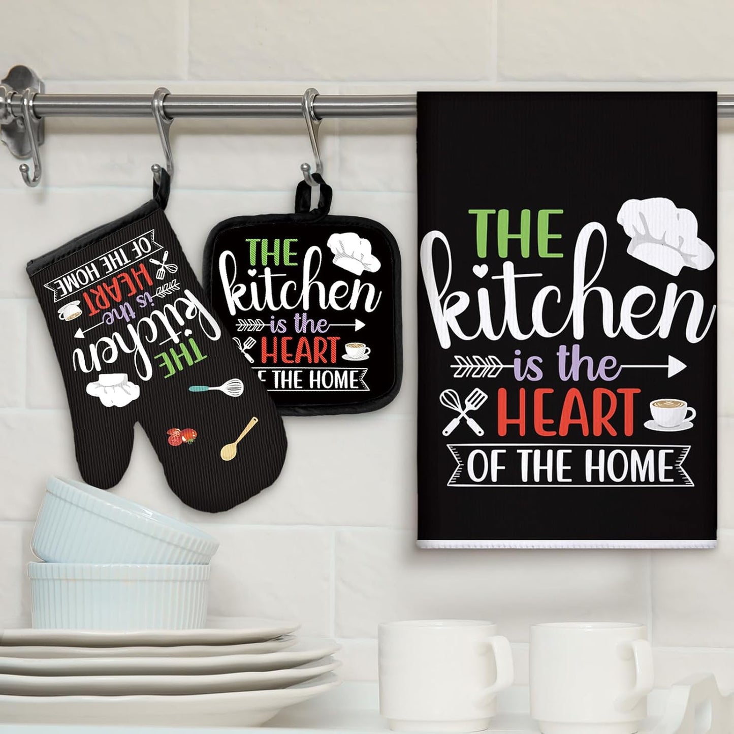 Juego de 6 accesorios de decoración de cocina, toallas de granja, soportes para ollas, paños y manoplas de cocina, guantes de horno para Navidad