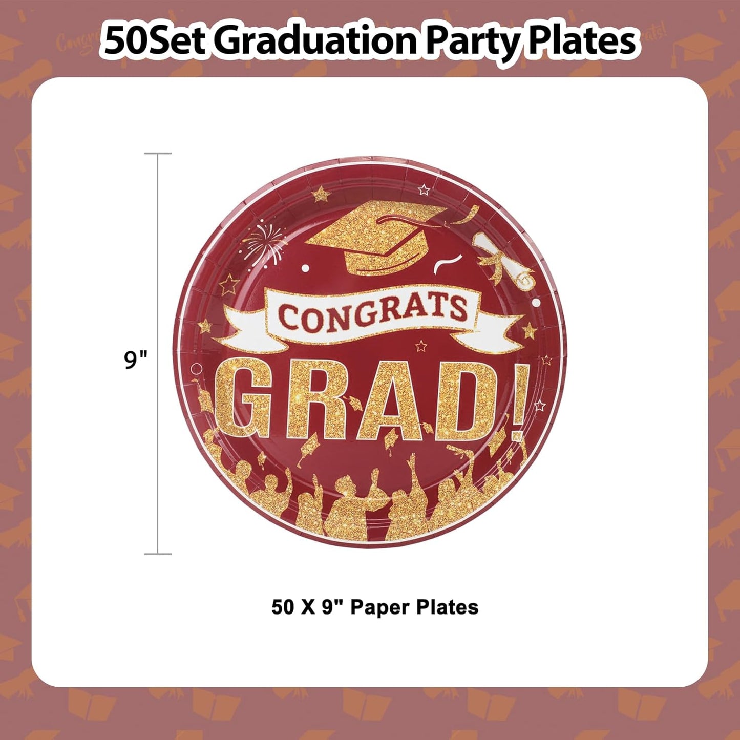 50 Platos Papel Graduación 2026 9pulg Postre Fiesta