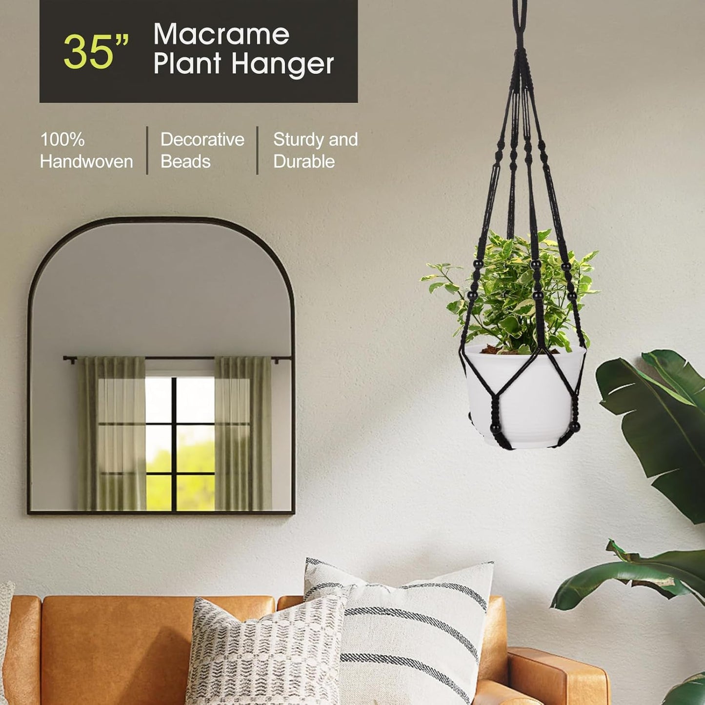 Colgador macramé para macetas 5-10pulg con cuentas madera