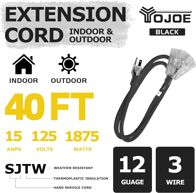 Cable extensión 3 salidas 15A resistente negro 40"