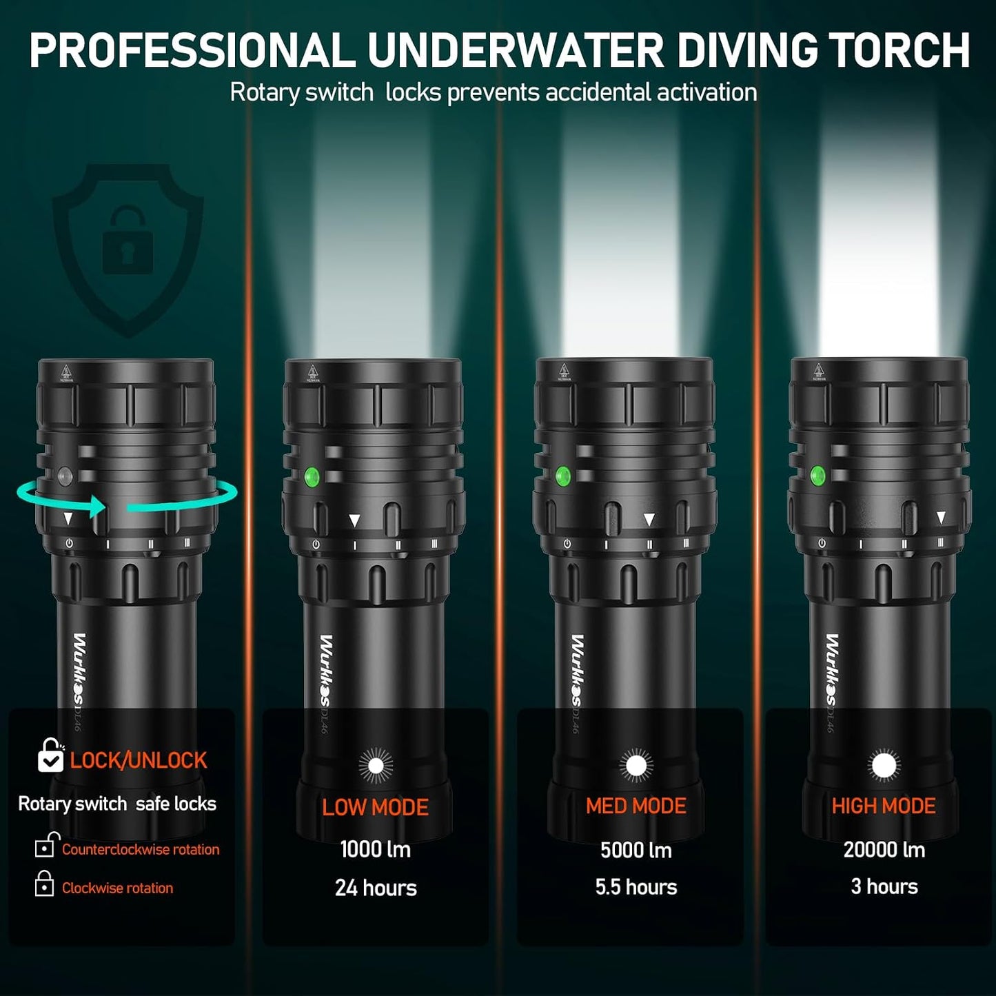 Linterna buceo 20000 lúmenes 6 XHP50 LED recargable tipo C