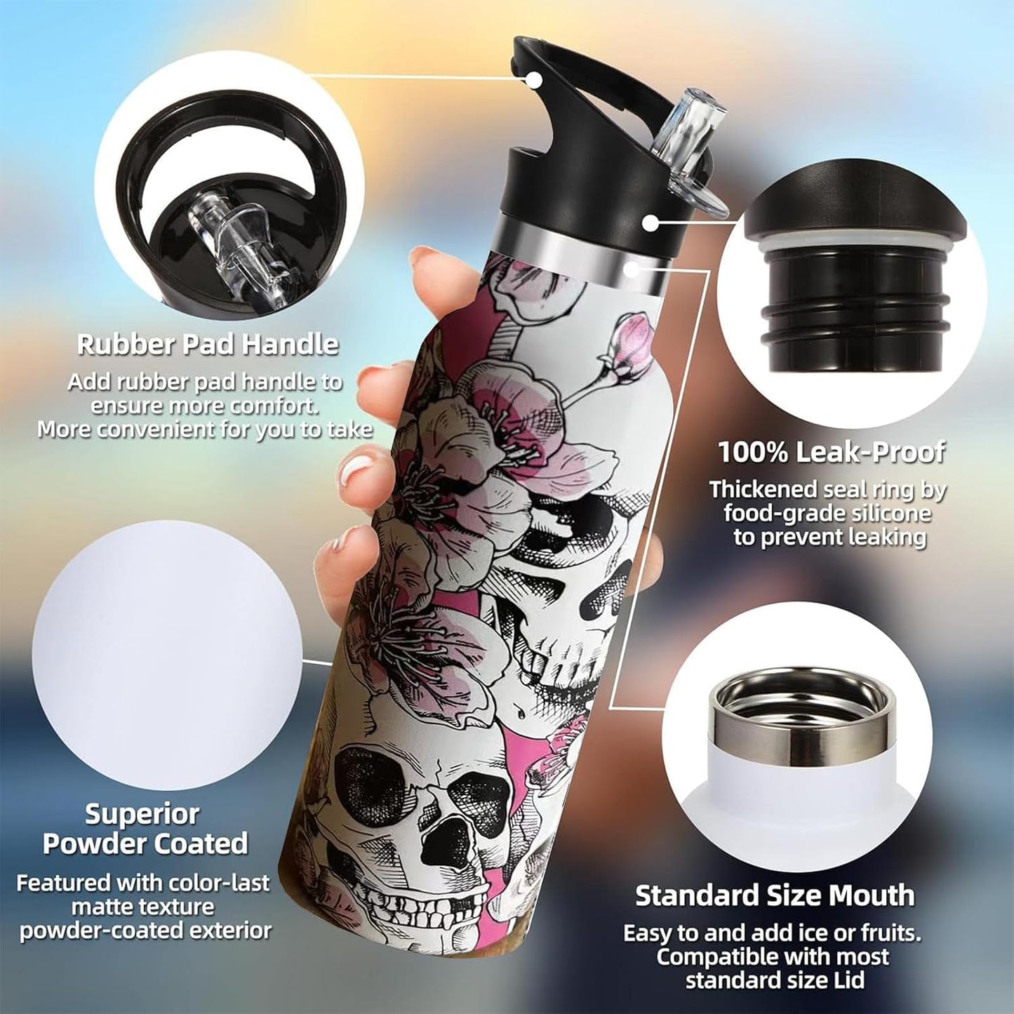 Botella agua calavera acero inox térmica 20oz