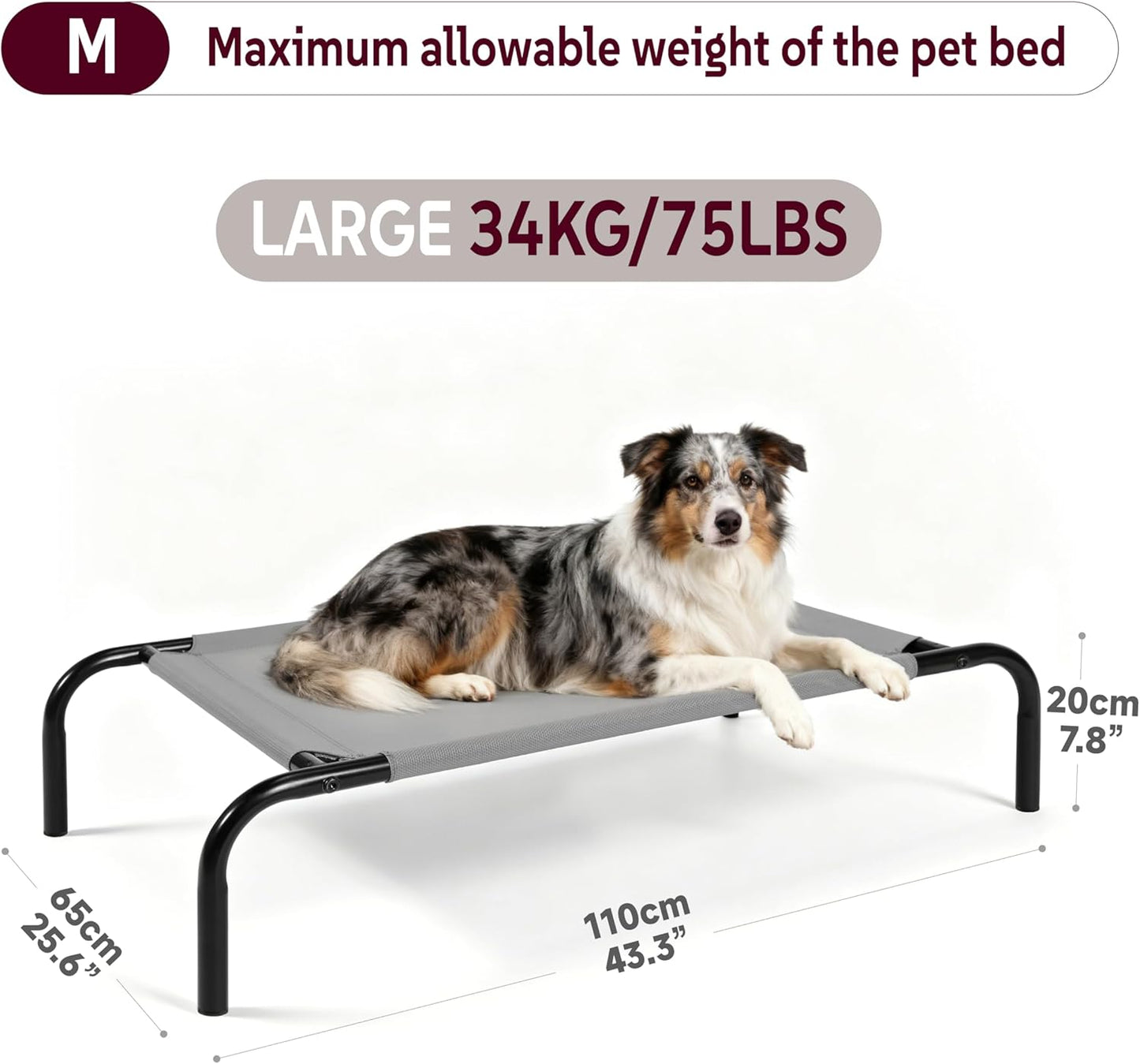 Cama elevada perro tela malla transpirable gris mediana