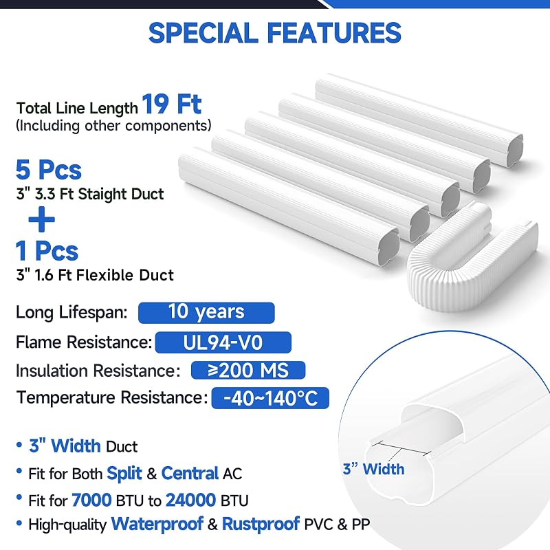 Cubierta tubo PVC/PP para AC dividido 3" 19ft blanco