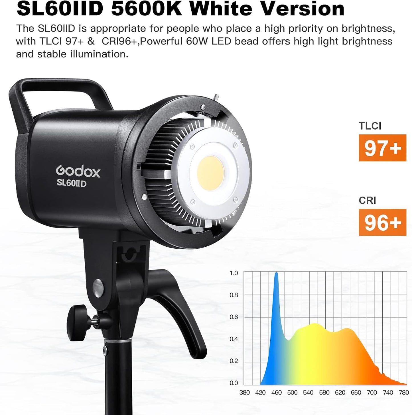 Luz LED 70W 5600K CRI 95 para fotografía estudio