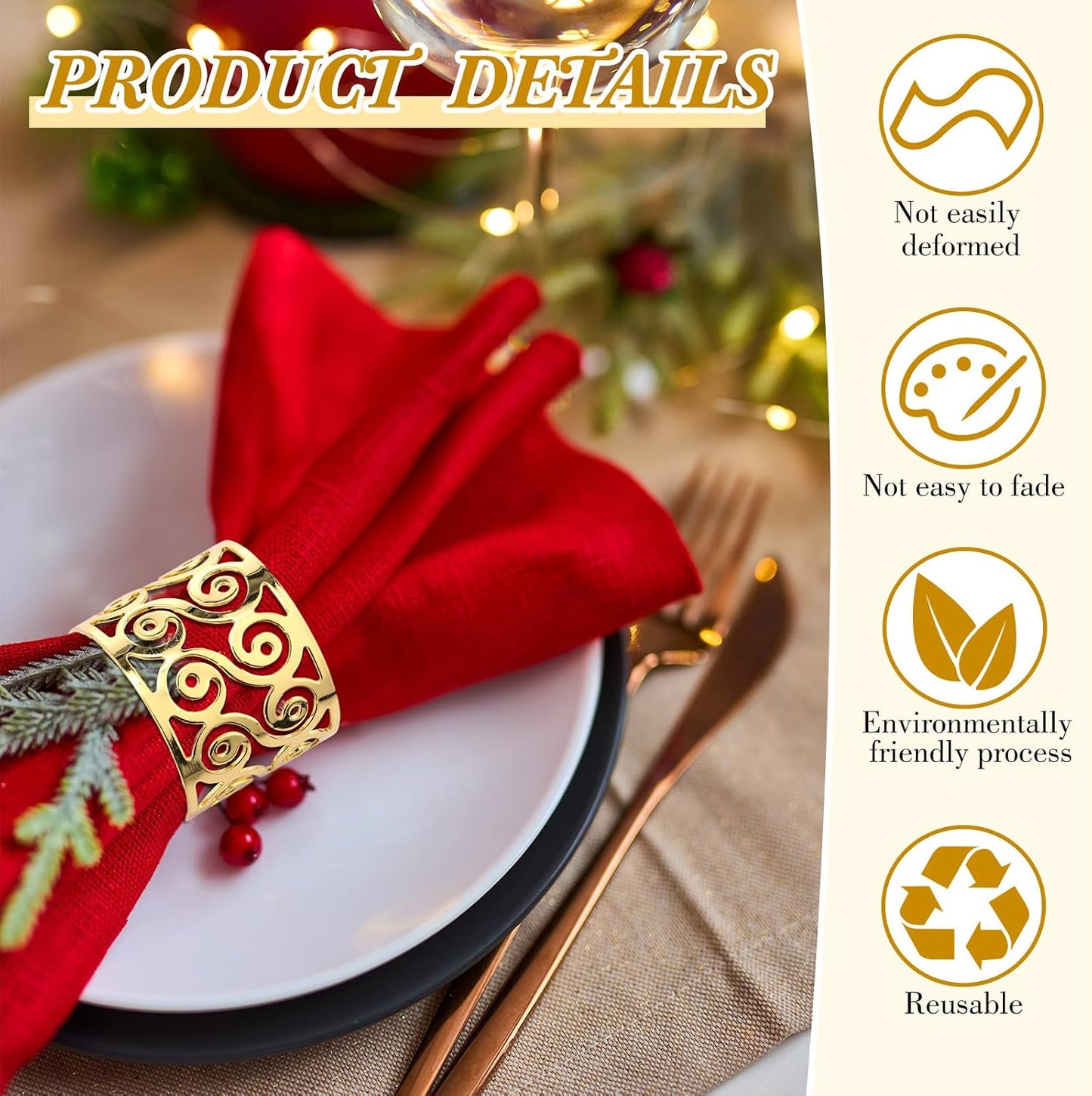 50 Servilleteros Dorados Metal Hebilla Delicada Boda