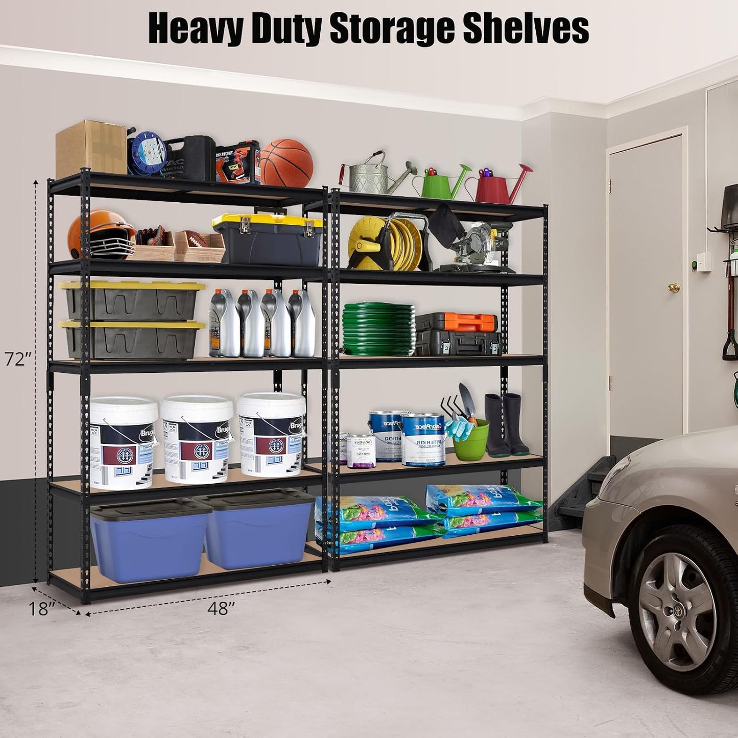 Estantes metal 48x18x72" 5 niveles ajustables garage cocina