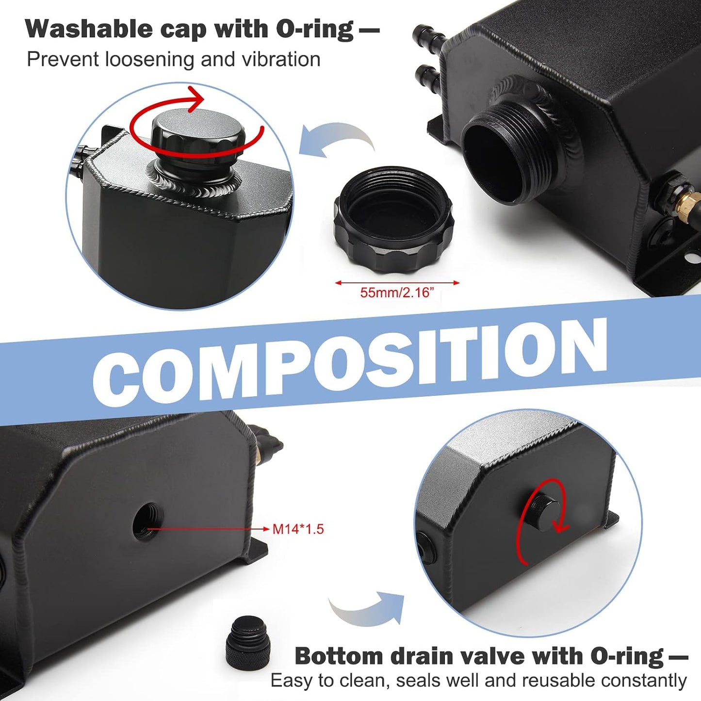 Depósito refrigerante universal 1l aluminio negro