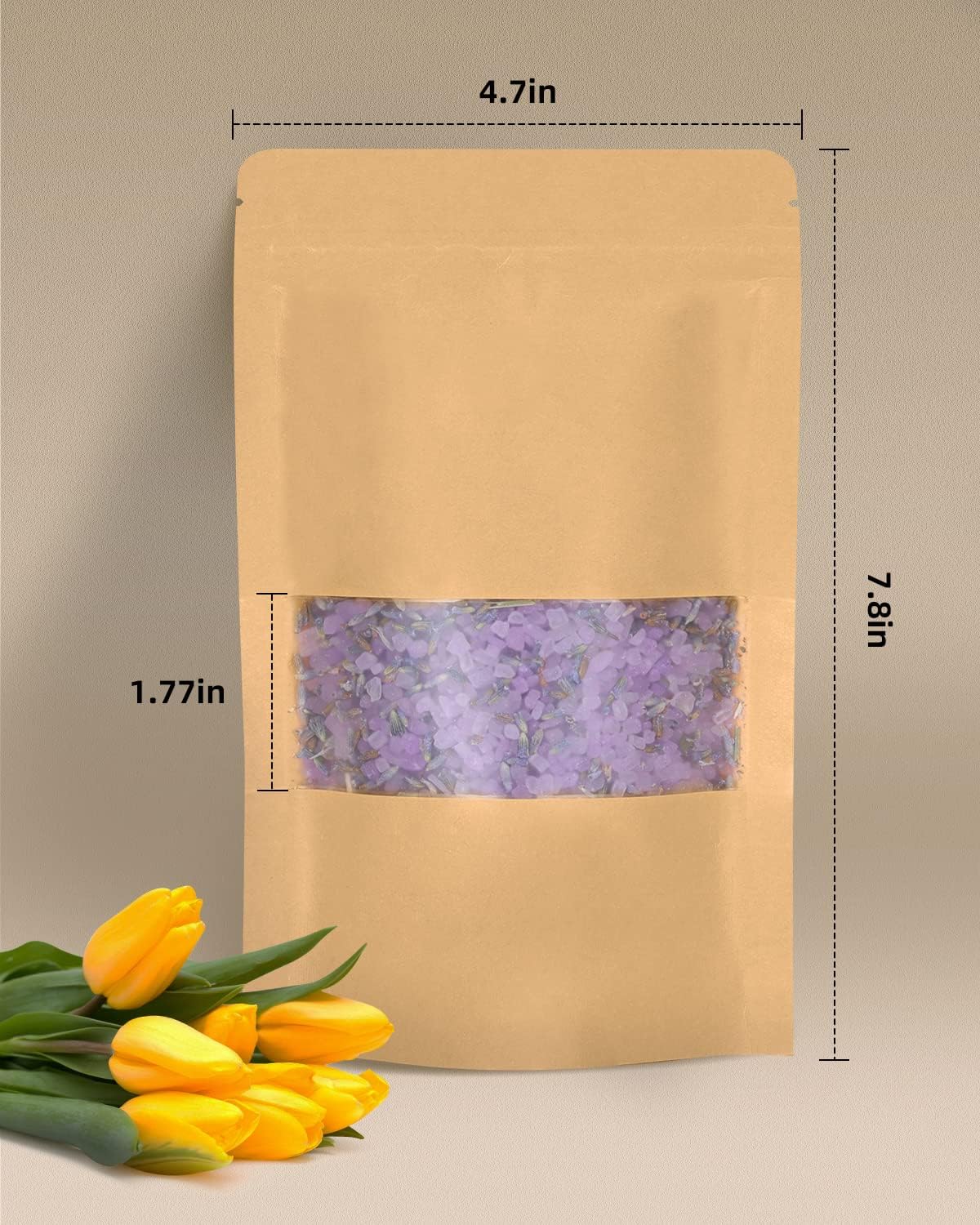 50 Bolsas Kraft con Ventana 4.7x7.8" Cierre Cremallera