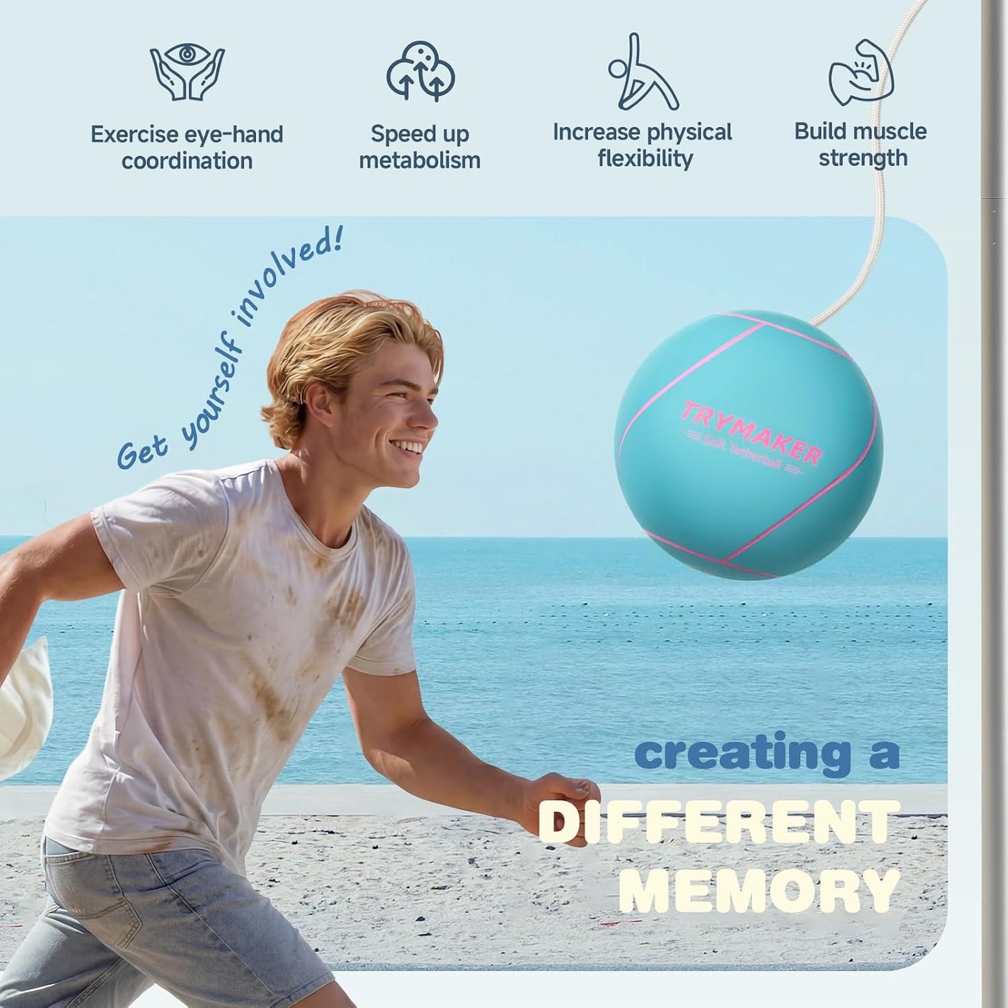 Bola Tetherball con cuerda 2" para niños, adultos y perros