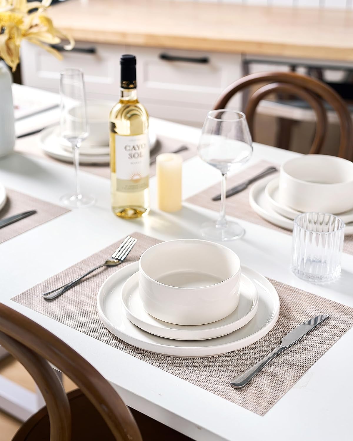 Set 12 Pzas Vajilla Porcelana Moderna Blanco