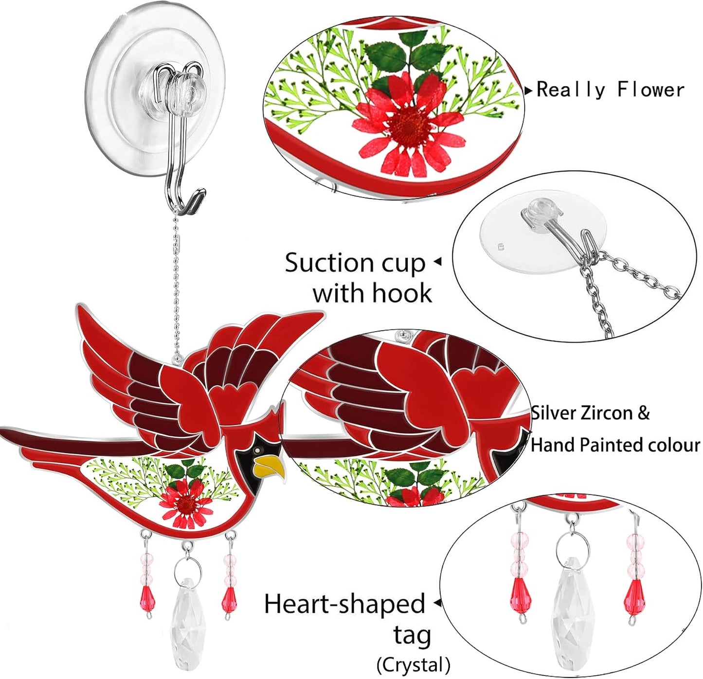 Atrapasoles cristal pintado flor corazón navideño