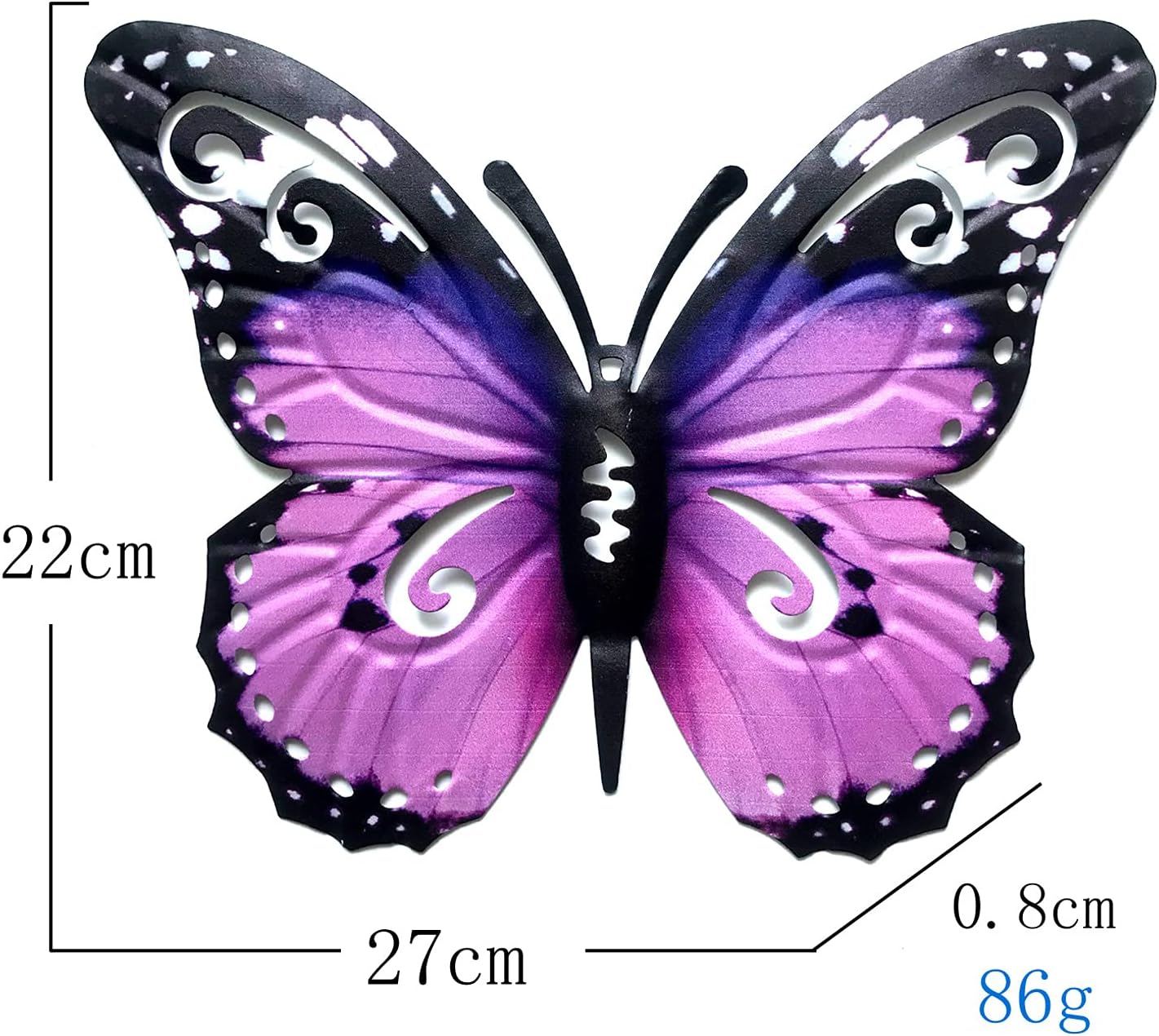Decoración mariposa metal 3D para pared jardín morado