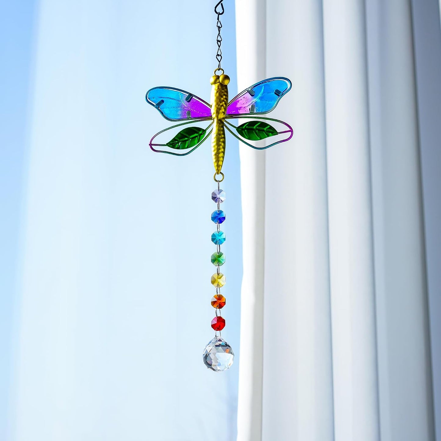 Atrapasoles 14pulg diseño libélula colgante arco iris