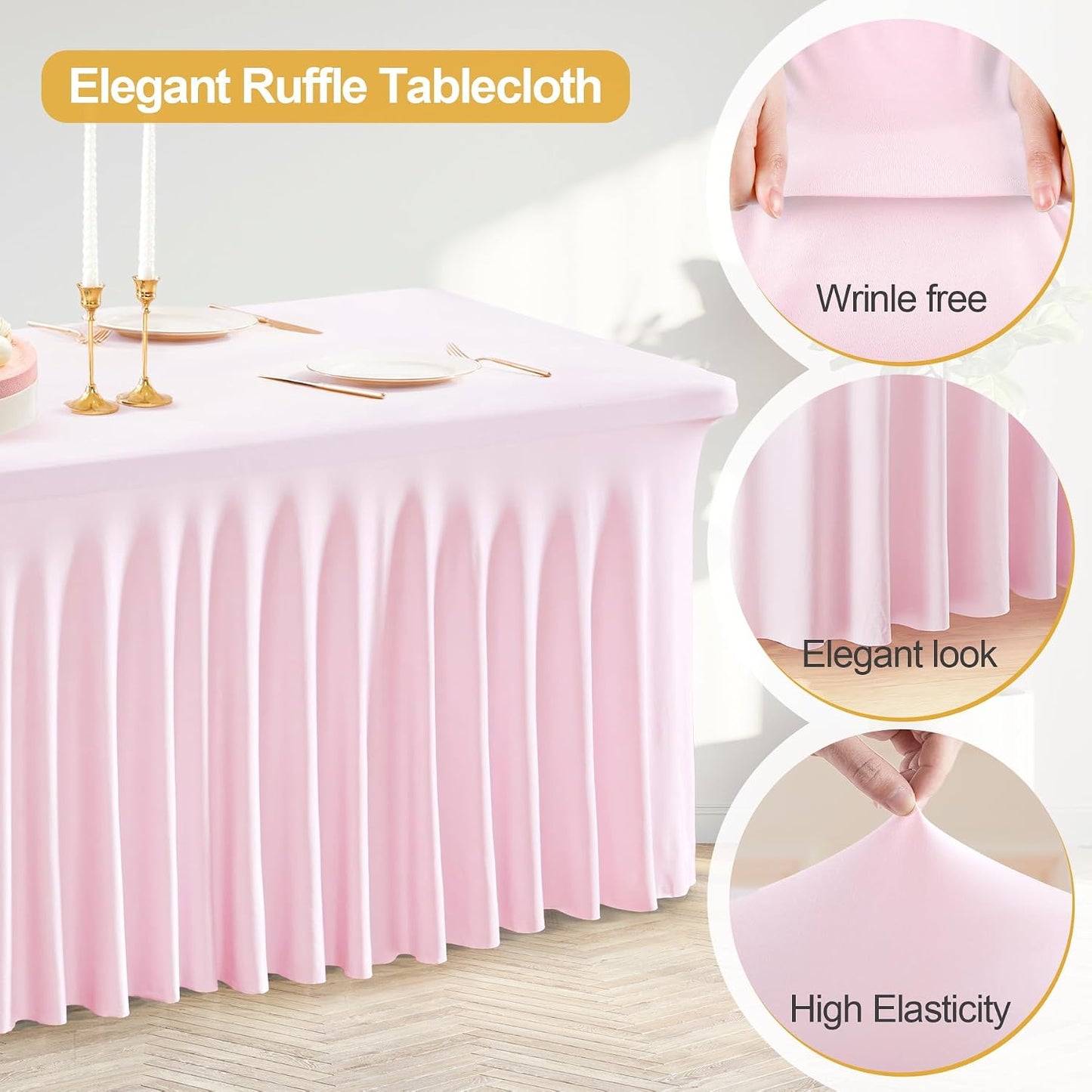 2 Pzas Mantel Elástico Rosa para Mesa Rectangular 6ft