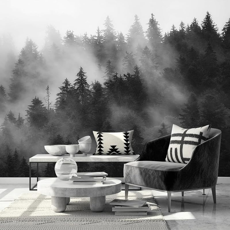 Papel pintado bosque brumoso oscuro 136x96" dormitorio