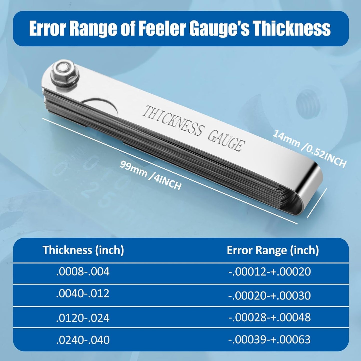 Set galgas acero inox 32 hojas 0.04-0.88mm doble marcado