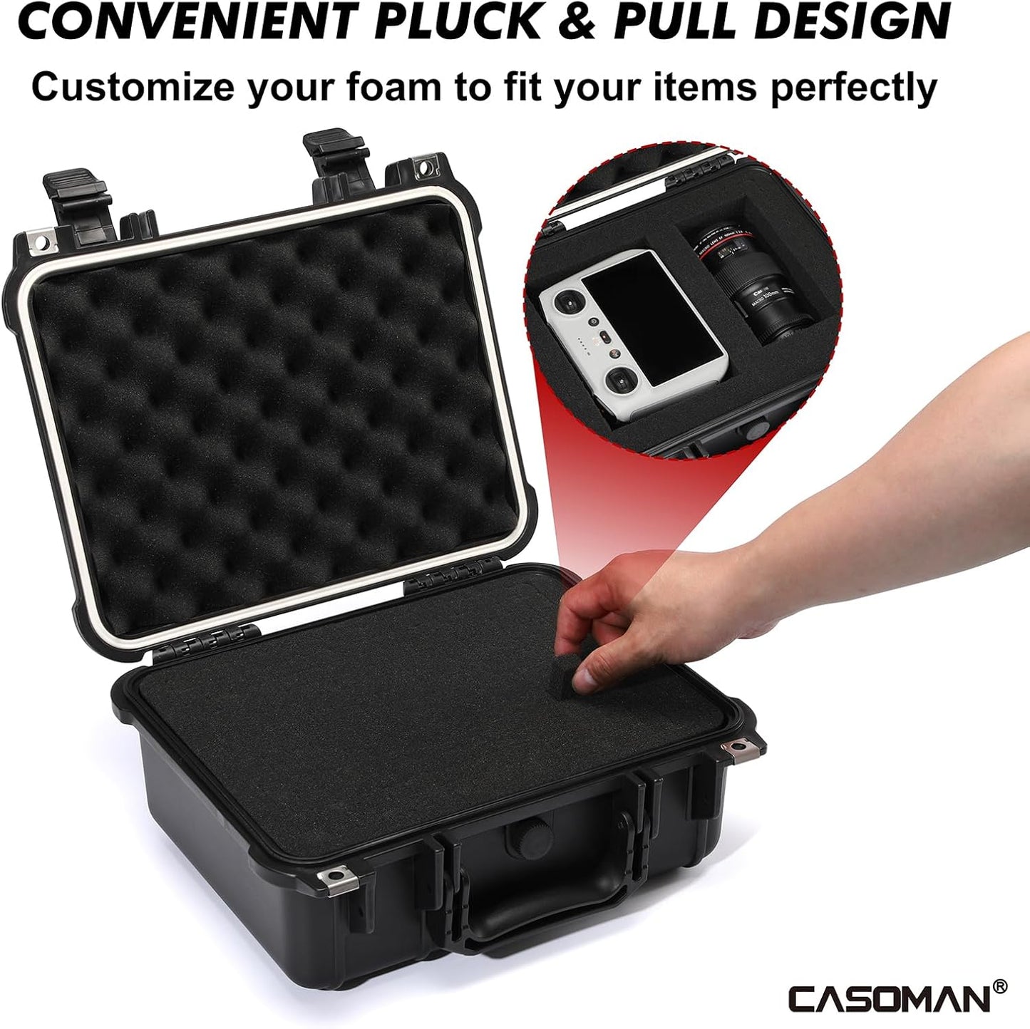 Estuche plástico IP67 13.4x11.6x6 con espuma