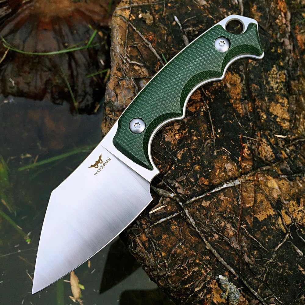 Cuchillo fijo 14C28N mango micarta vaina Kydex camping verde