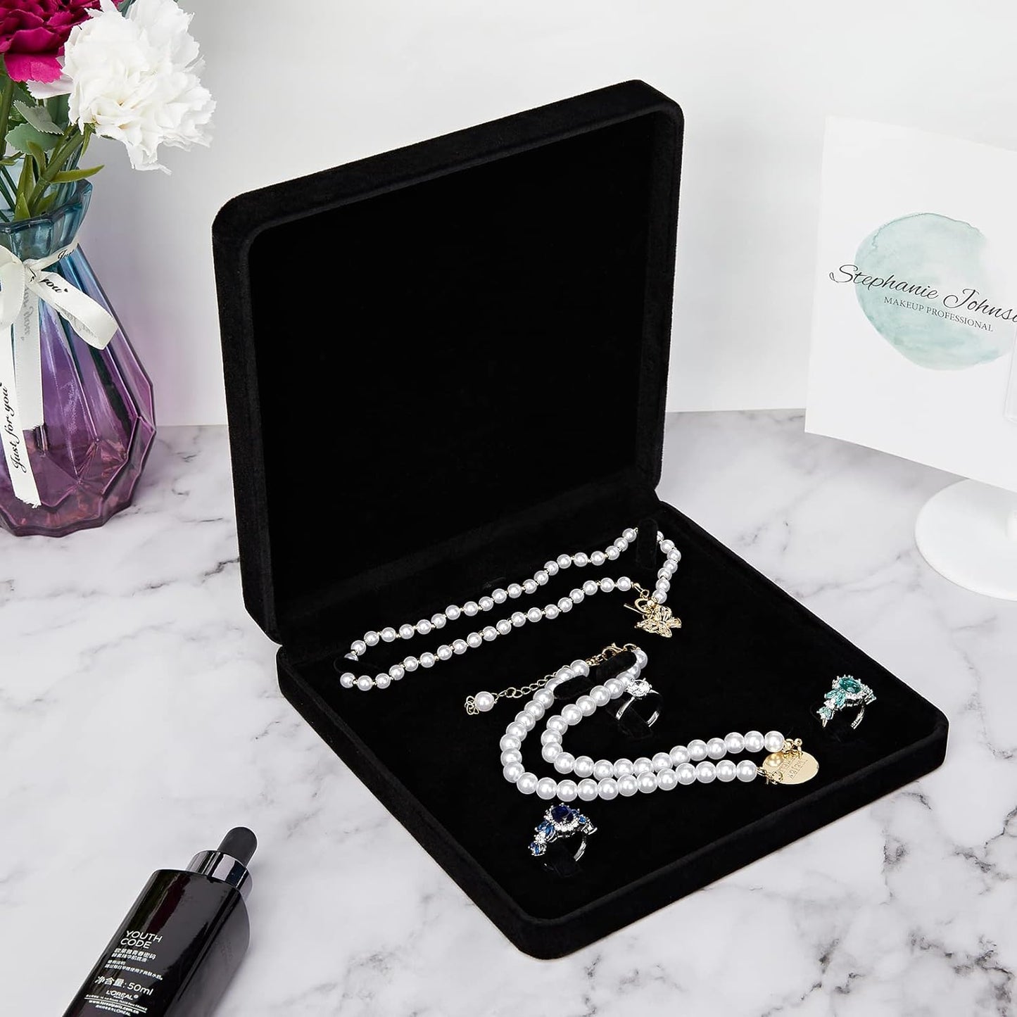 Caja terciopelo para joyas collar pulsera anillo negro