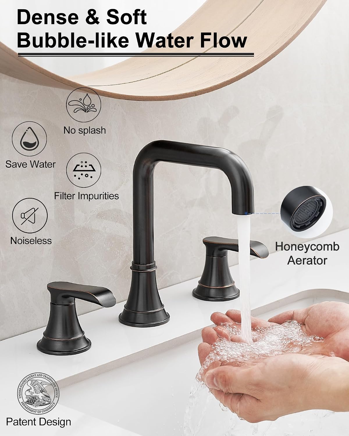 Grifo baño bronce 8pulg 3 agujeros giratorio 360 drenaje 2 asas