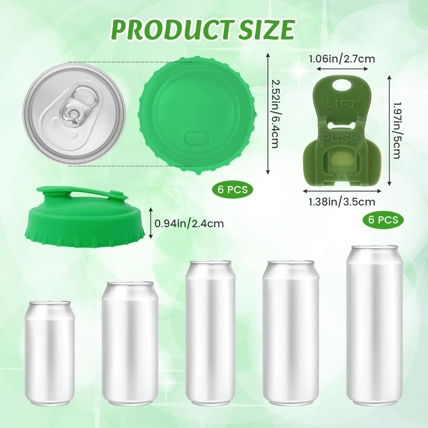 6 Abridores Latas Soda Con Tapas Silicona Resellables Popote