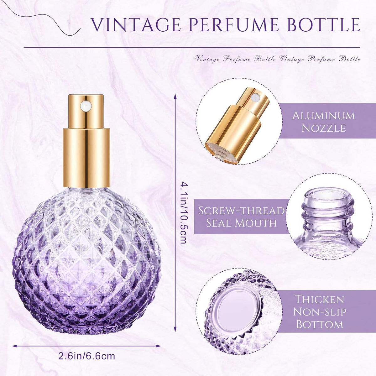4 Botellas Vidrio Morado 3.4oz Atomizador Perfume Recargable