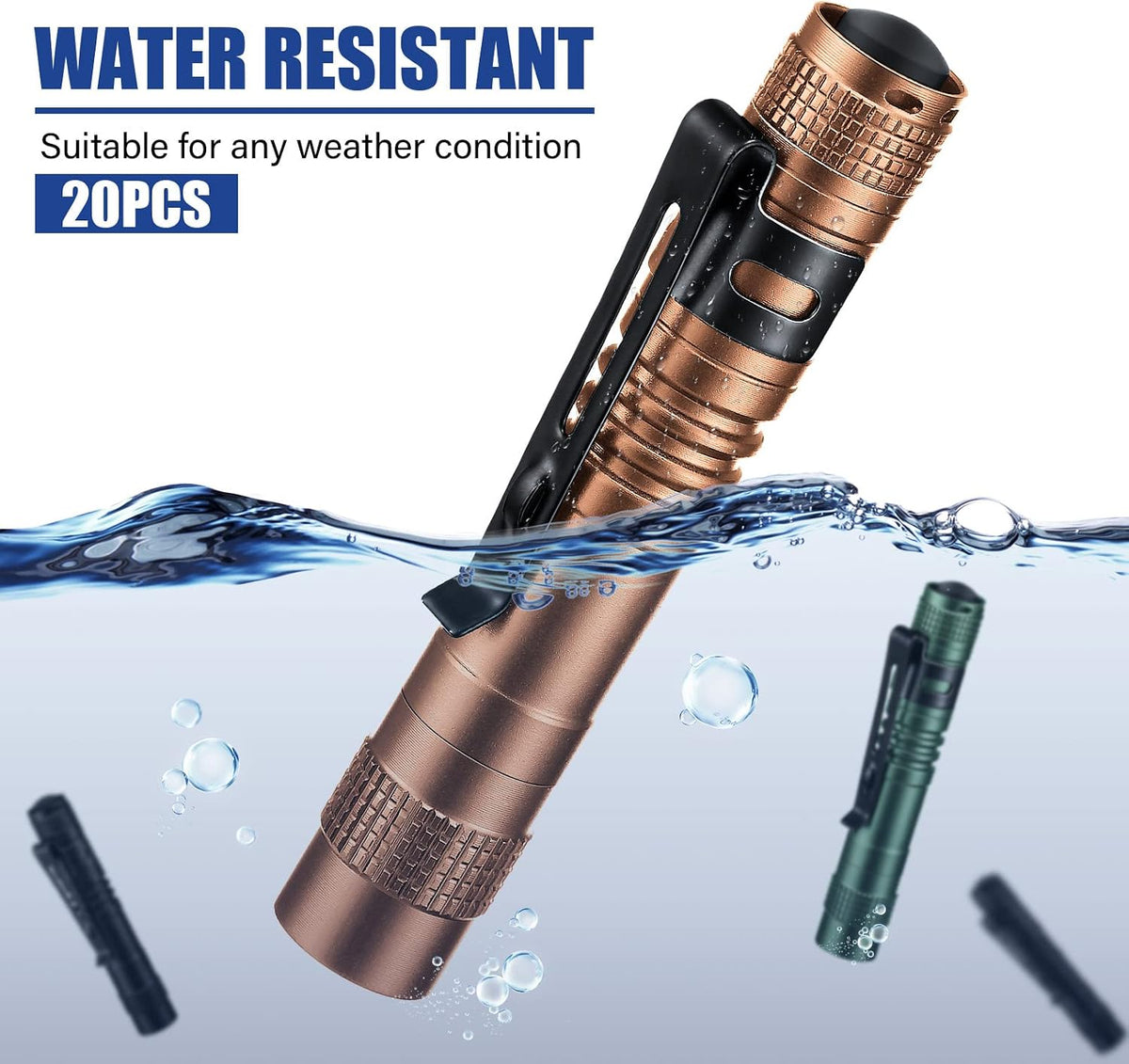 20 Linternas LED Bolsillo con Clip 3.54pulg Negro Marrón