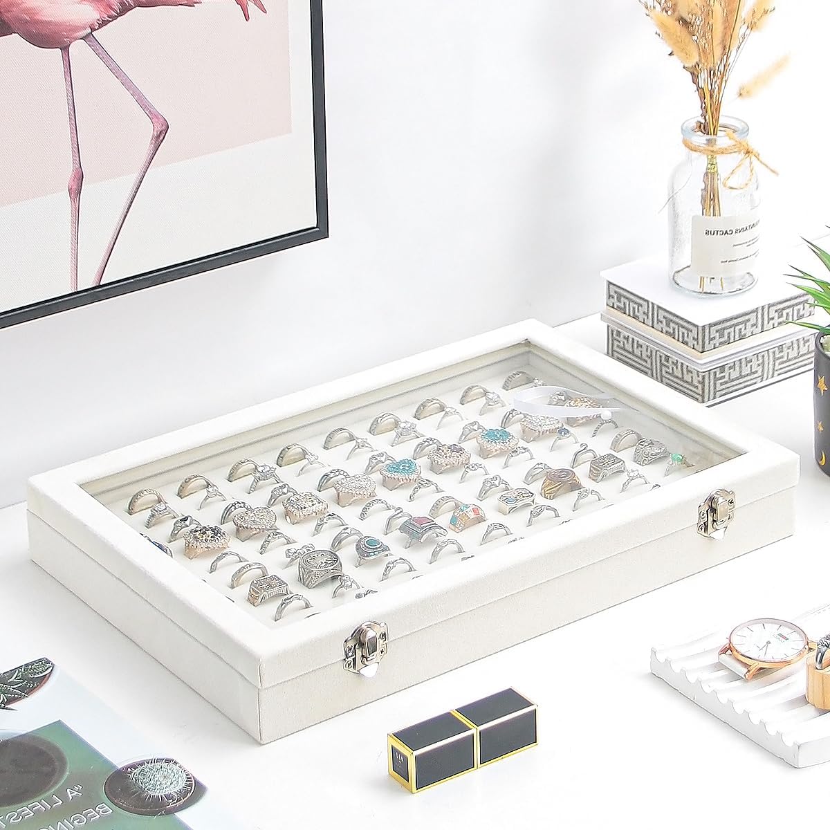 Estuche anillos terciopelo 100 ranuras para niñas