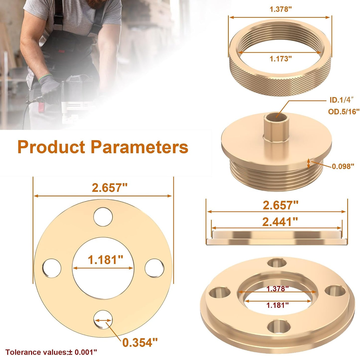 Adaptador guía enrutador buje latón 1/4pulg universal