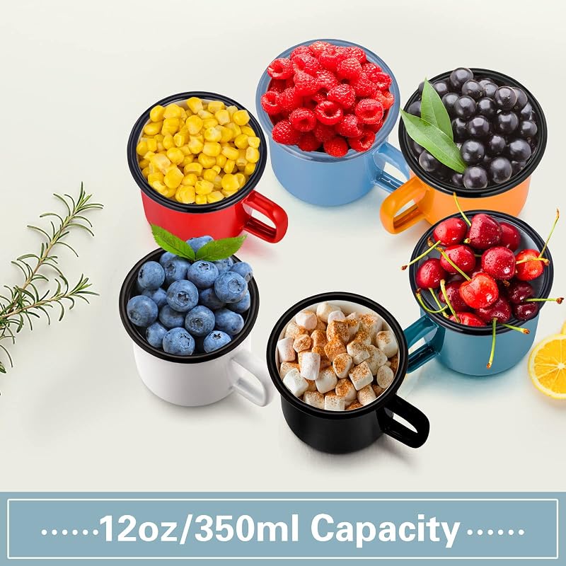 Set 6 Tazas Esmaltadas 12oz Vintage para Café Té Hogar Picnic