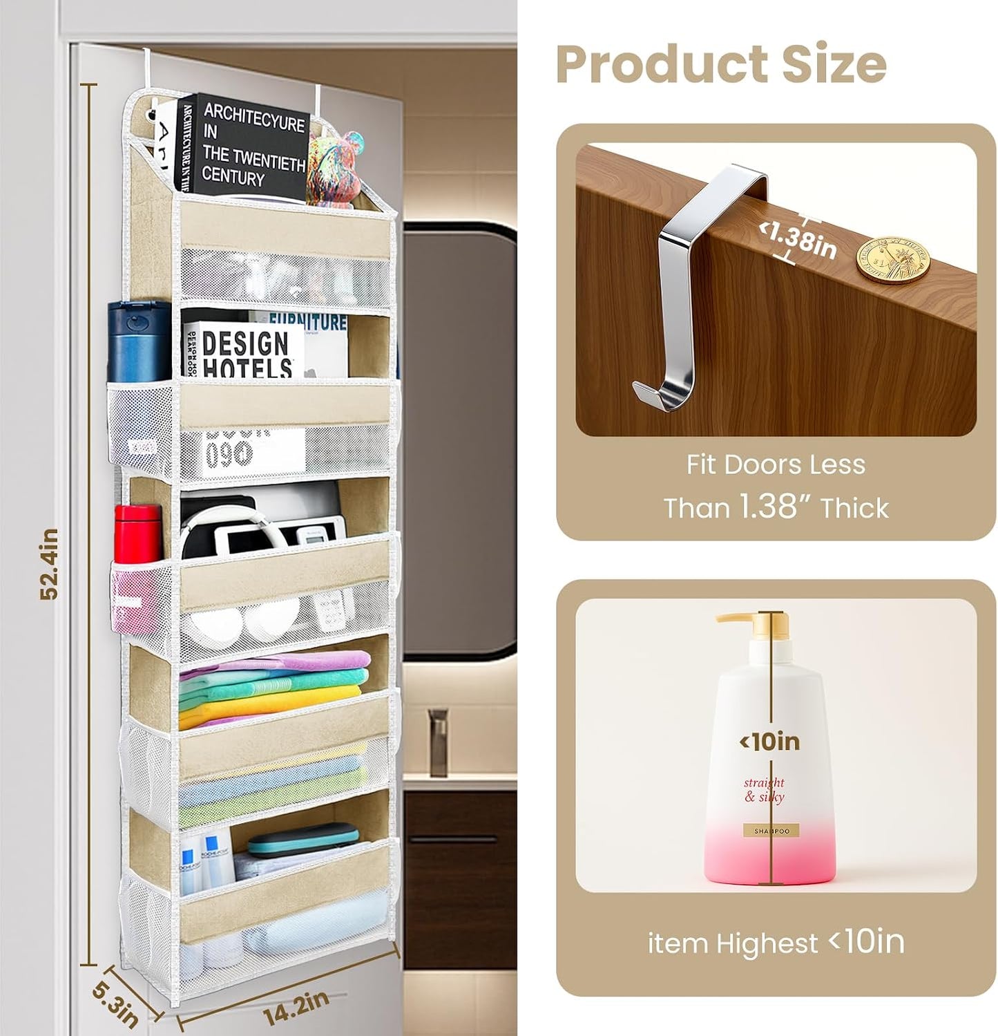 Organiz. puerta 5 compartimentos 44kg baño closet