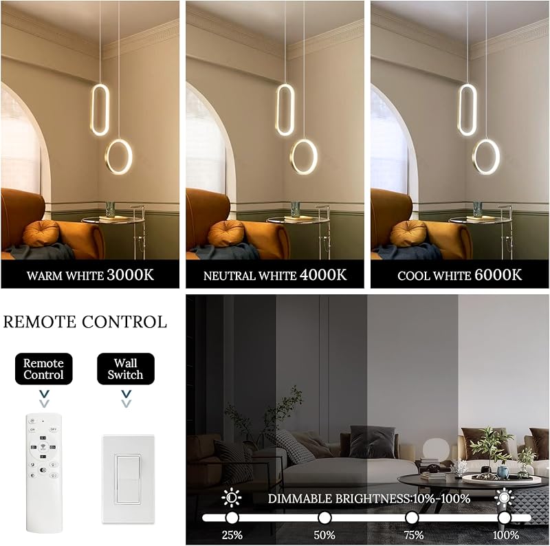 Lámpara colgante LED dorada con control remoto 24W 3 tonos
