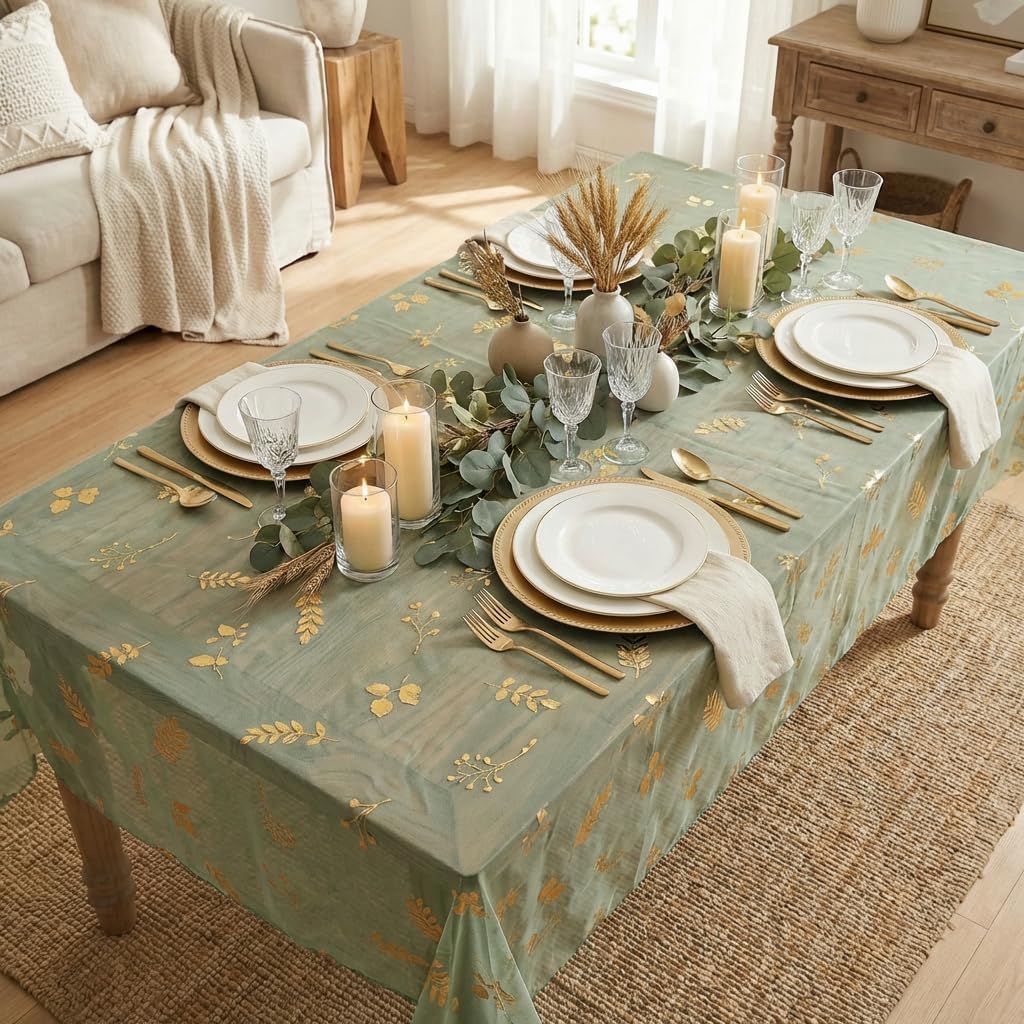 Mantel Gasa Floral Verde Salvia 60x104pulg Rectangular