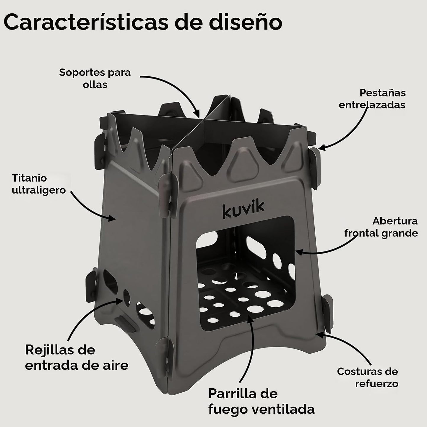 Estufa leña titanio ultraligera para mochileros