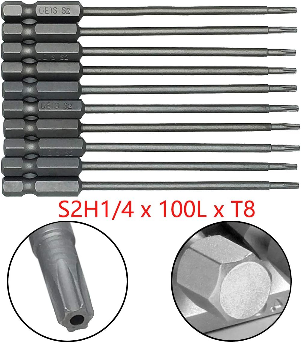 10 Pzas Vástago Hex T8 3.94pulg Acero Torx Magnético