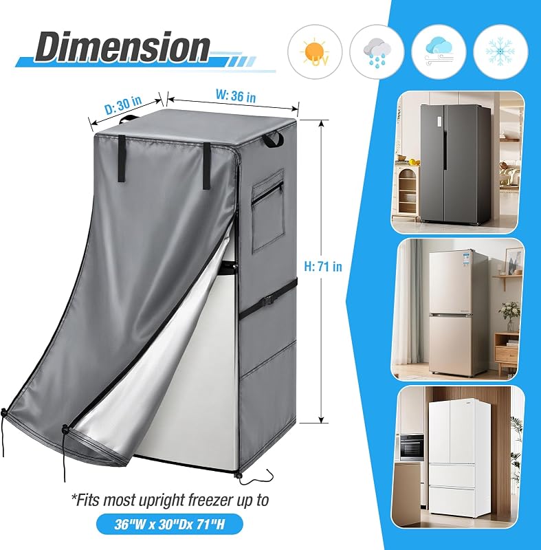 Funda refrigerador 36x30x71" gris impermeable