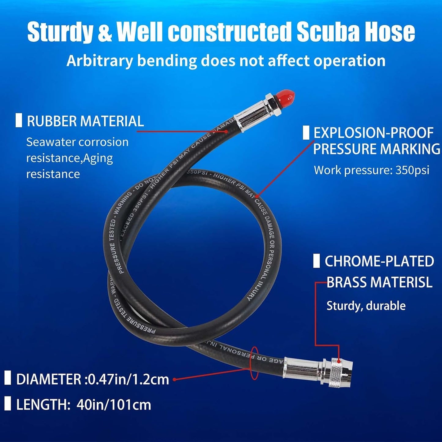 Manguera baja presión buceo BCD 350PSI conector rápido negro