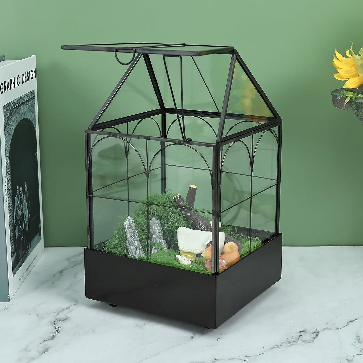 Terrario cristal bandeja metal suculentas reptiles 5.9x5.9x10.2pulg