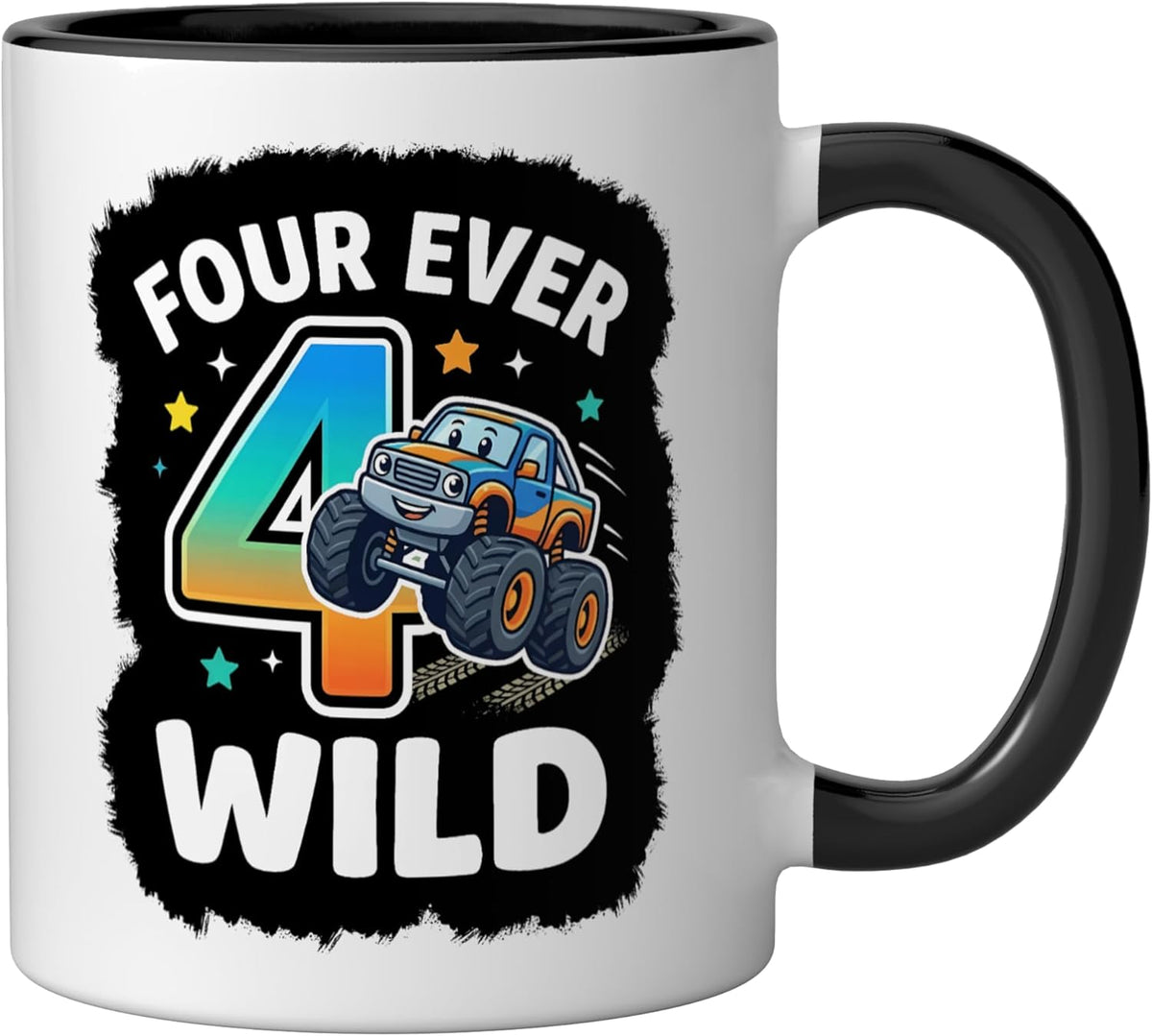 Taza cerámica para niño de 4 años negro/blanco cumpleaños 4