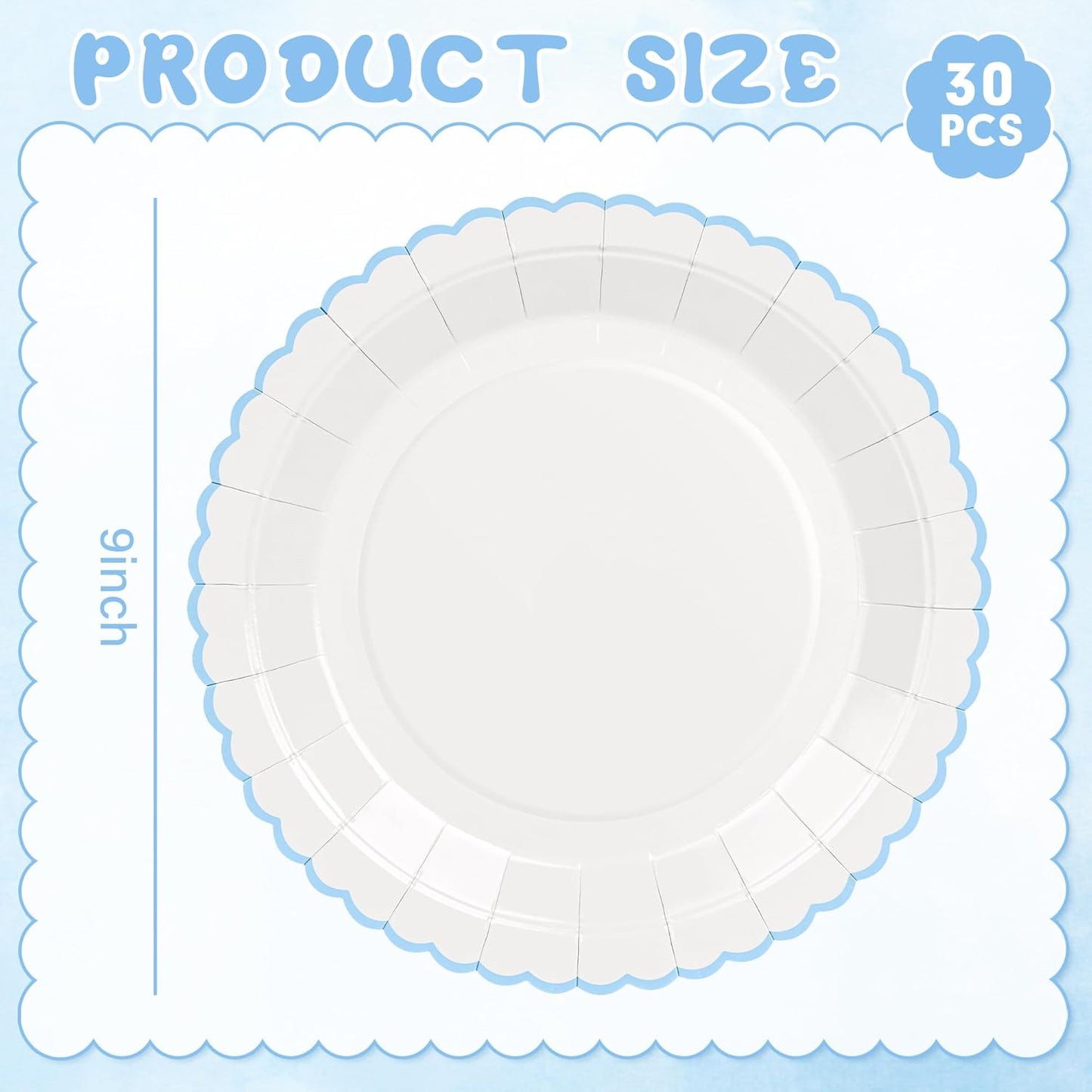 30 Platos Papel Azul Blanco 9pulg Fiesta Baby Shower