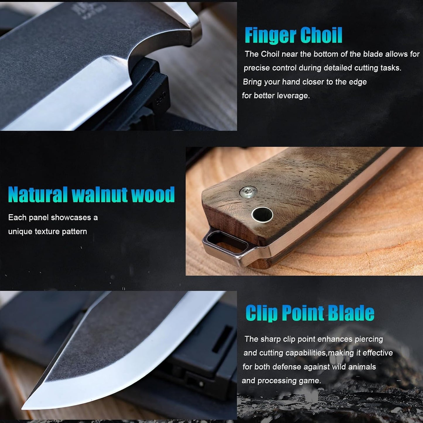 Cuchillo espiga hoja fija con funda K campamento