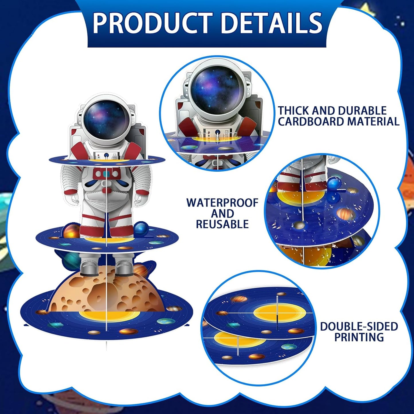Soporte cupcakes astronauta azul 3 niveles fiesta espacial
