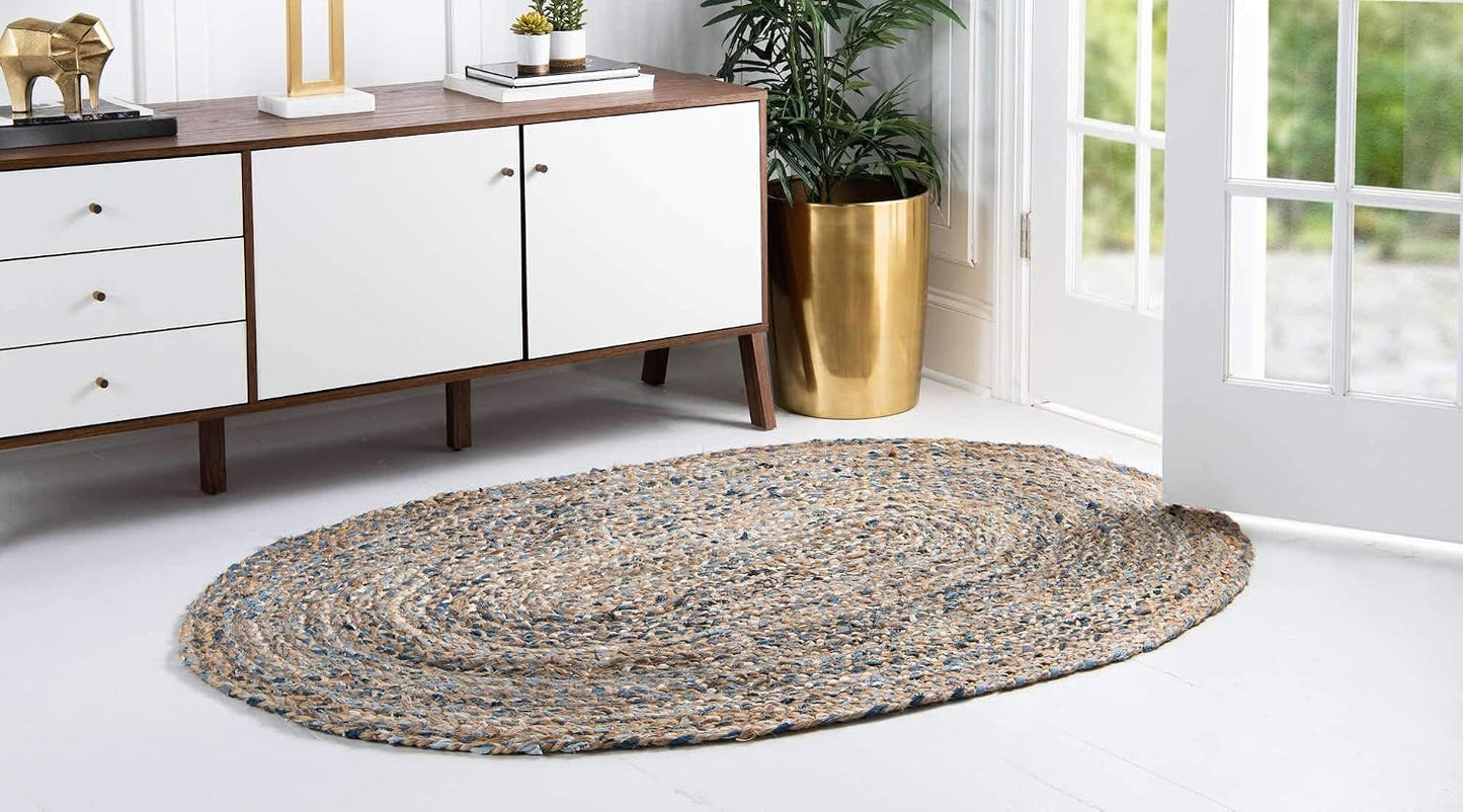 Alfombra ovalada chindi azul moderna 4x6ft