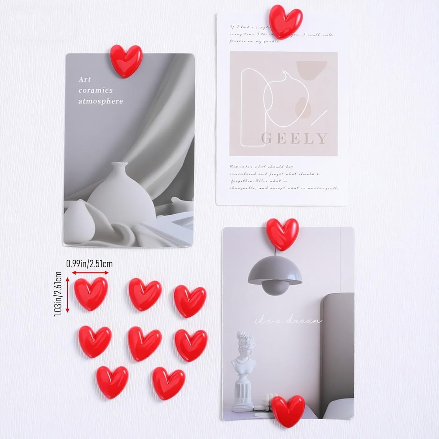 12 Imanes Corazón Rojo Decorativos para Nevera y Pizarra