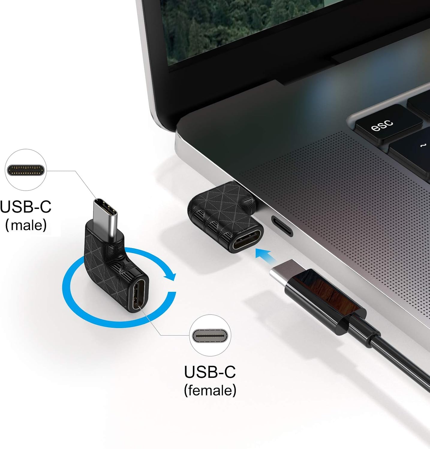 Adaptador USB C de ángulo recto paquete 3 para laptop 100W 10Gb/s