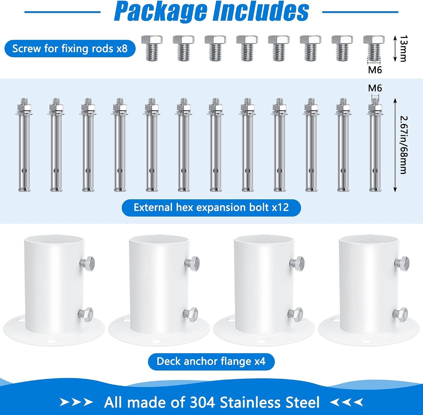 4 Bridas Anclaje 1.5pulg Acero Inox Escalera Piscina