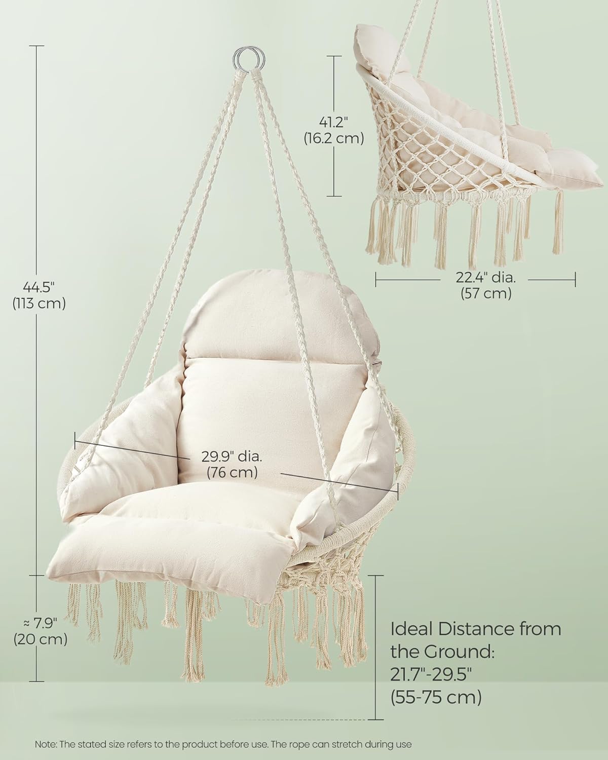 Silla hamaca con cojín grande color blanco crema