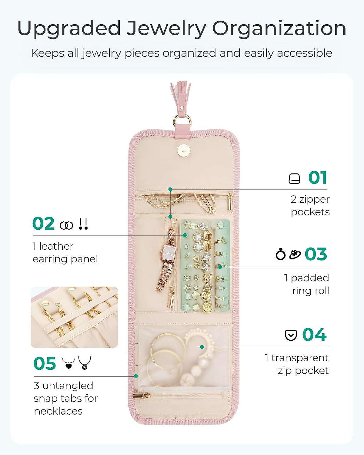 Estuche plegable organiz. joyas viaje beige